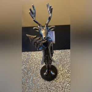 Granville Silver Tone Standing Reindeer Figurine Coat Marble Base Holiday Decor